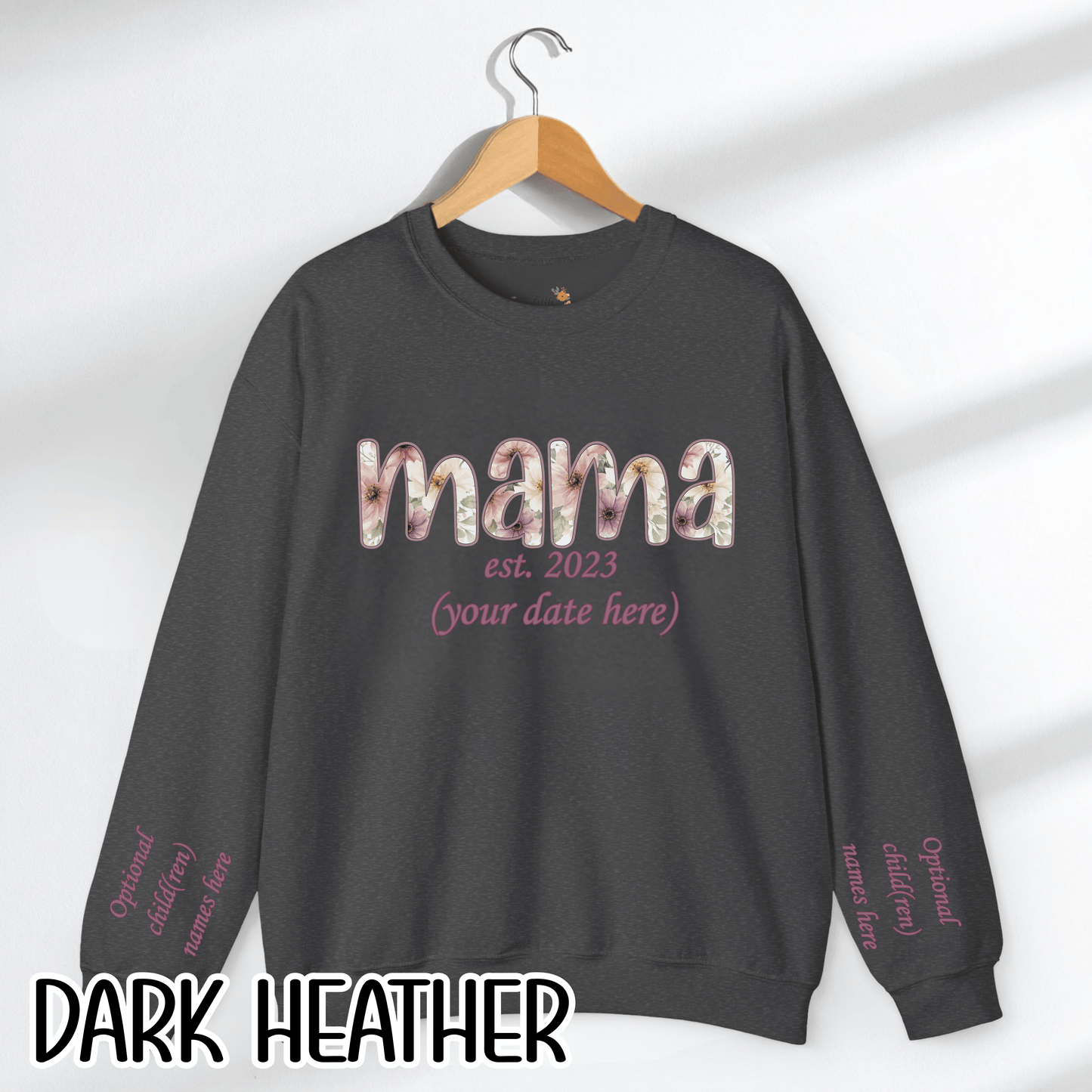 Personalized Mama Sweatshirt • Floral Mama with EST Year • Custom Kids Names Sleeve • Spring Wildflower Mom Crewneck