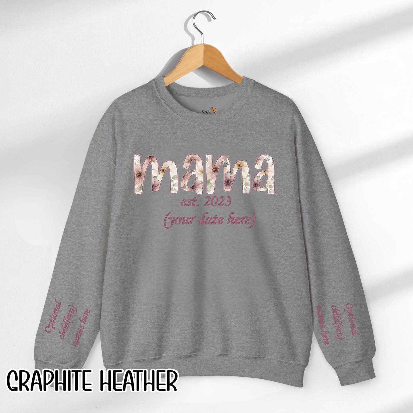 Personalized Mama Sweatshirt • Floral Mama with EST Year • Custom Kids Names Sleeve • Spring Wildflower Mom Crewneck