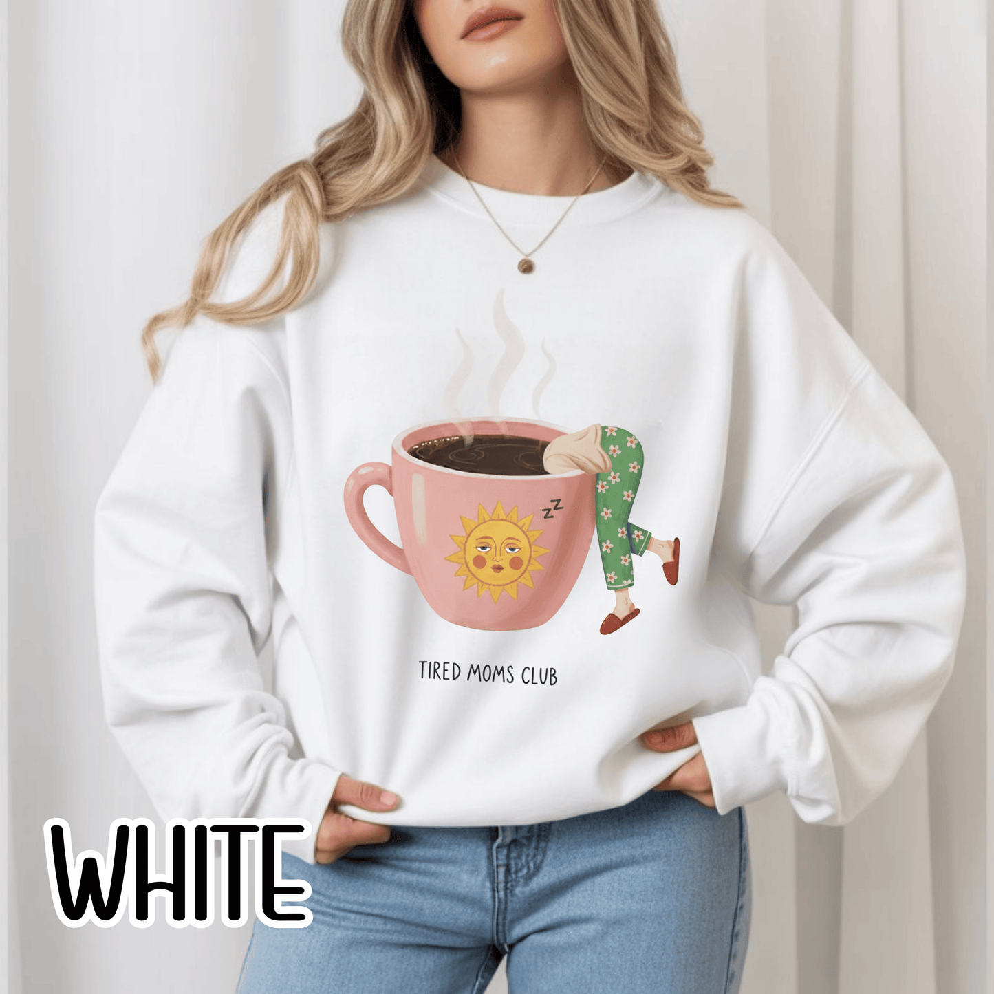 Tired Moms Club Coffee Sweatshirt • Funny Exhausted Mom Crewneck • Relatable Vintage Retro Overstimulated Motherhood