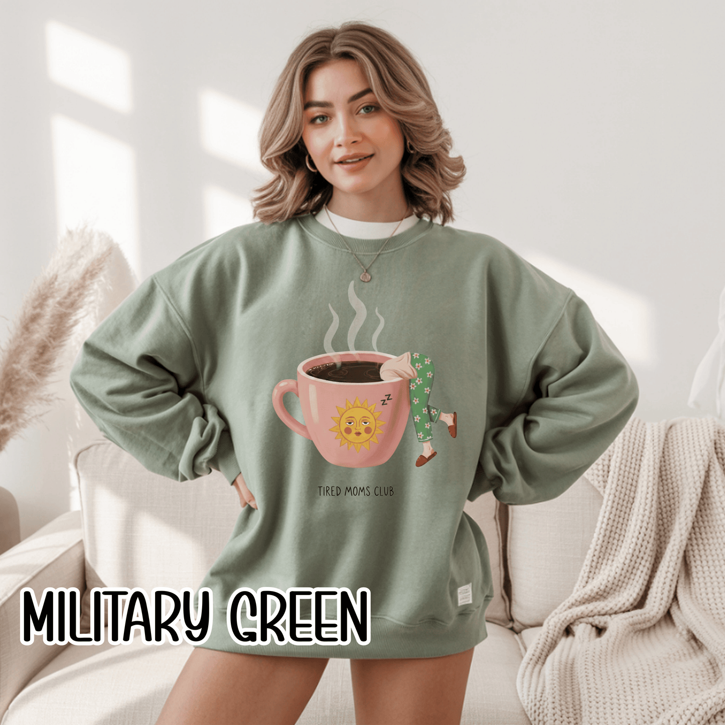 Tired Moms Club Coffee Sweatshirt • Funny Exhausted Mom Crewneck • Relatable Vintage Retro Overstimulated Motherhood