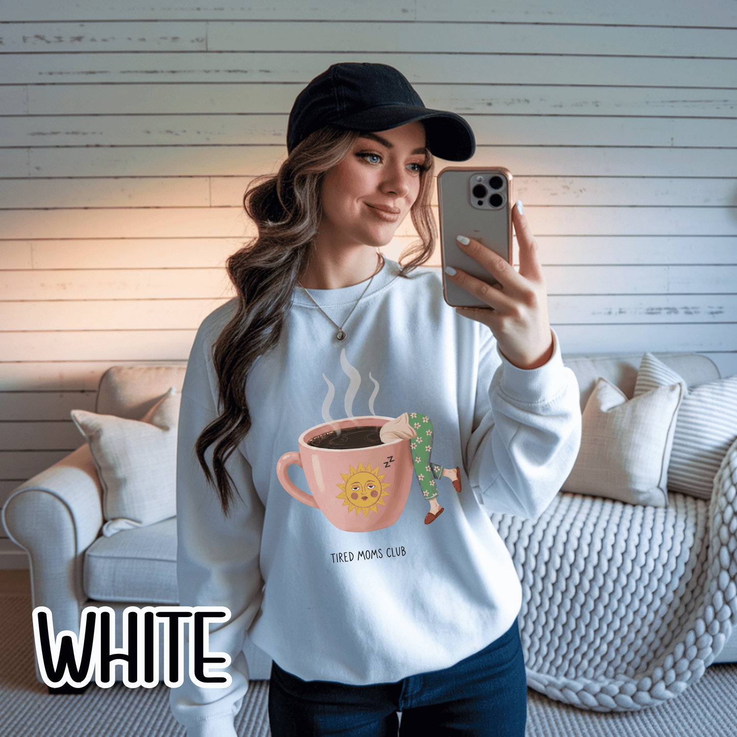 Tired Moms Club Coffee Sweatshirt • Funny Exhausted Mom Crewneck • Relatable Vintage Retro Overstimulated Motherhood