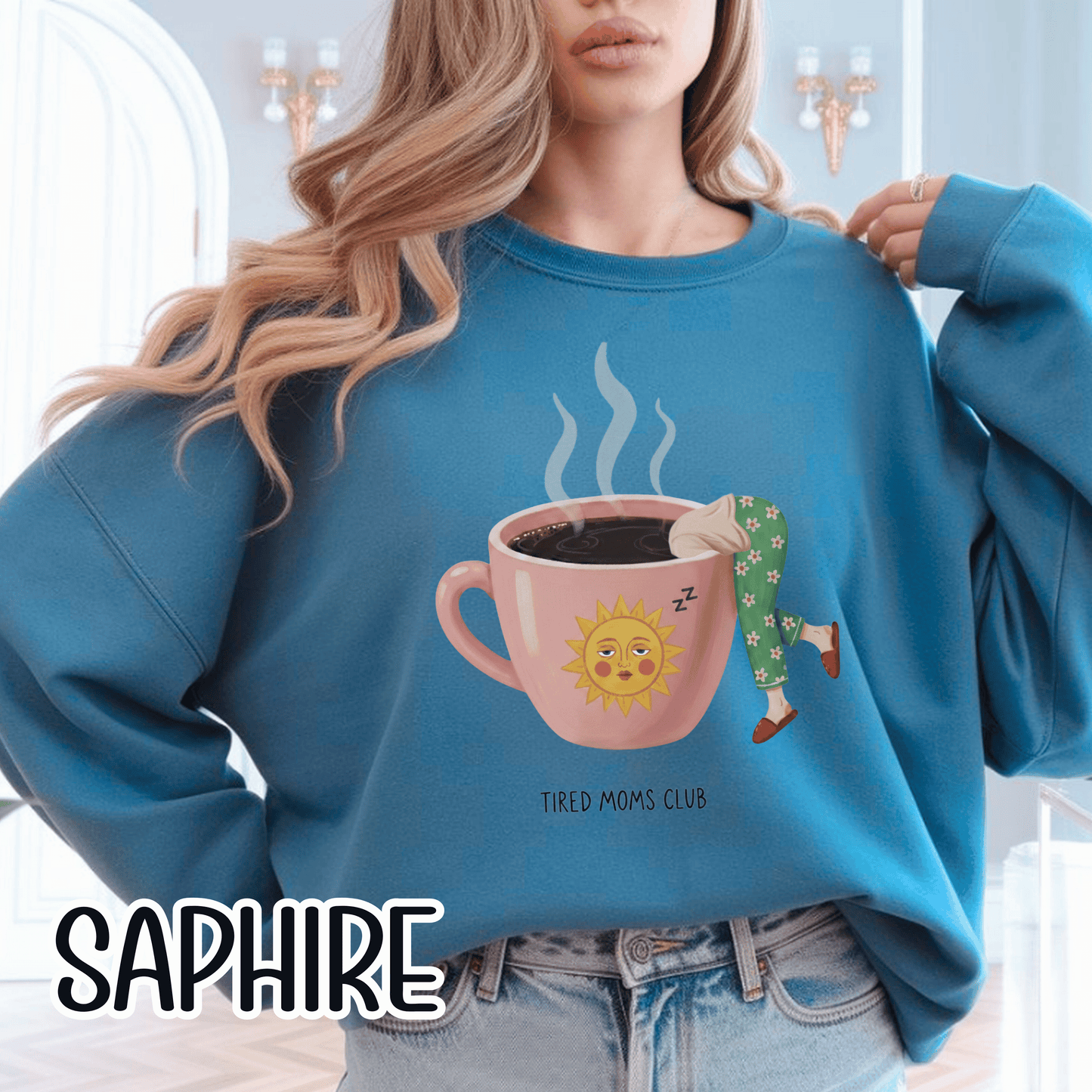 Tired Moms Club Coffee Sweatshirt • Funny Exhausted Mom Crewneck • Relatable Vintage Retro Overstimulated Motherhood