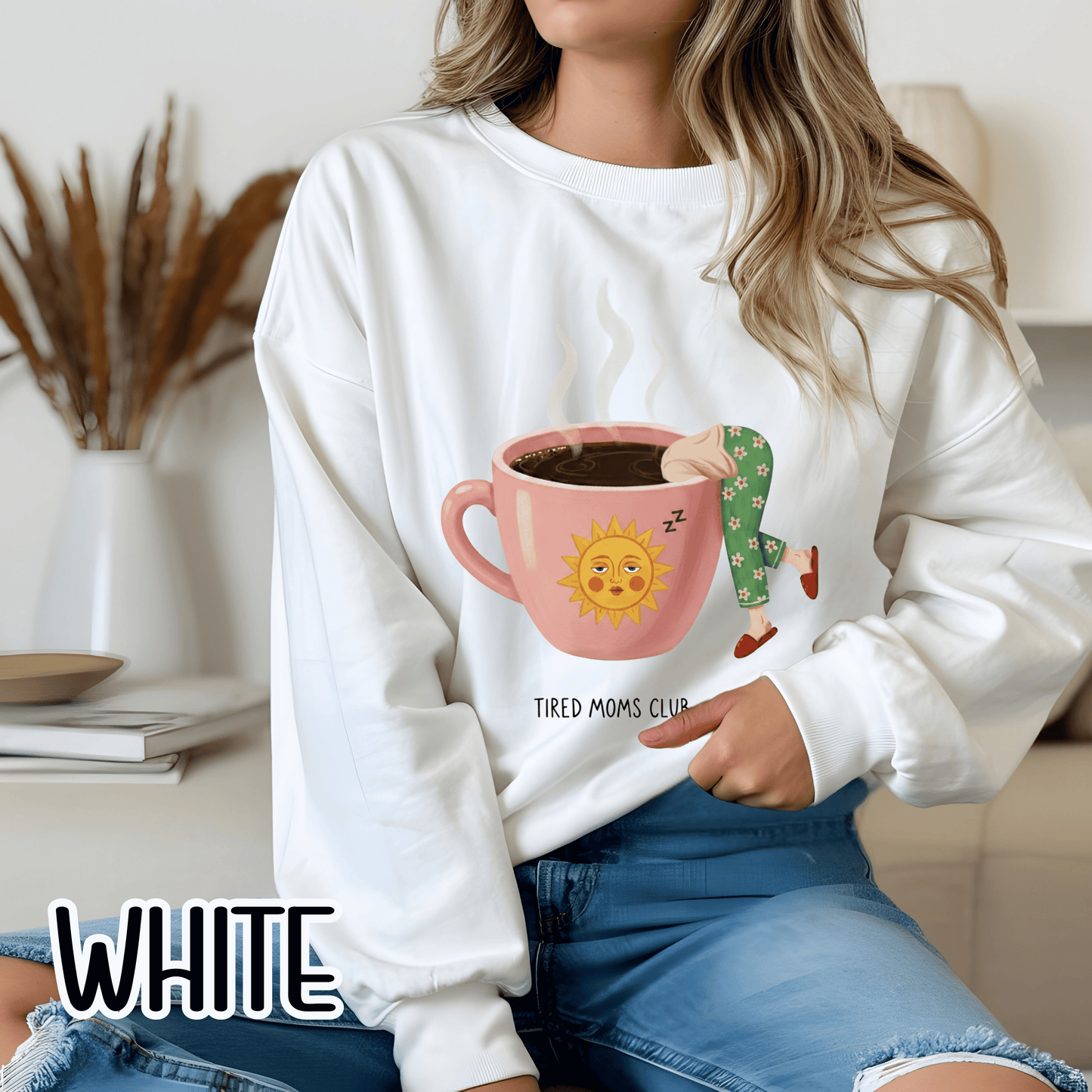 Tired Moms Club Coffee Sweatshirt • Funny Exhausted Mom Crewneck • Relatable Vintage Retro Overstimulated Motherhood