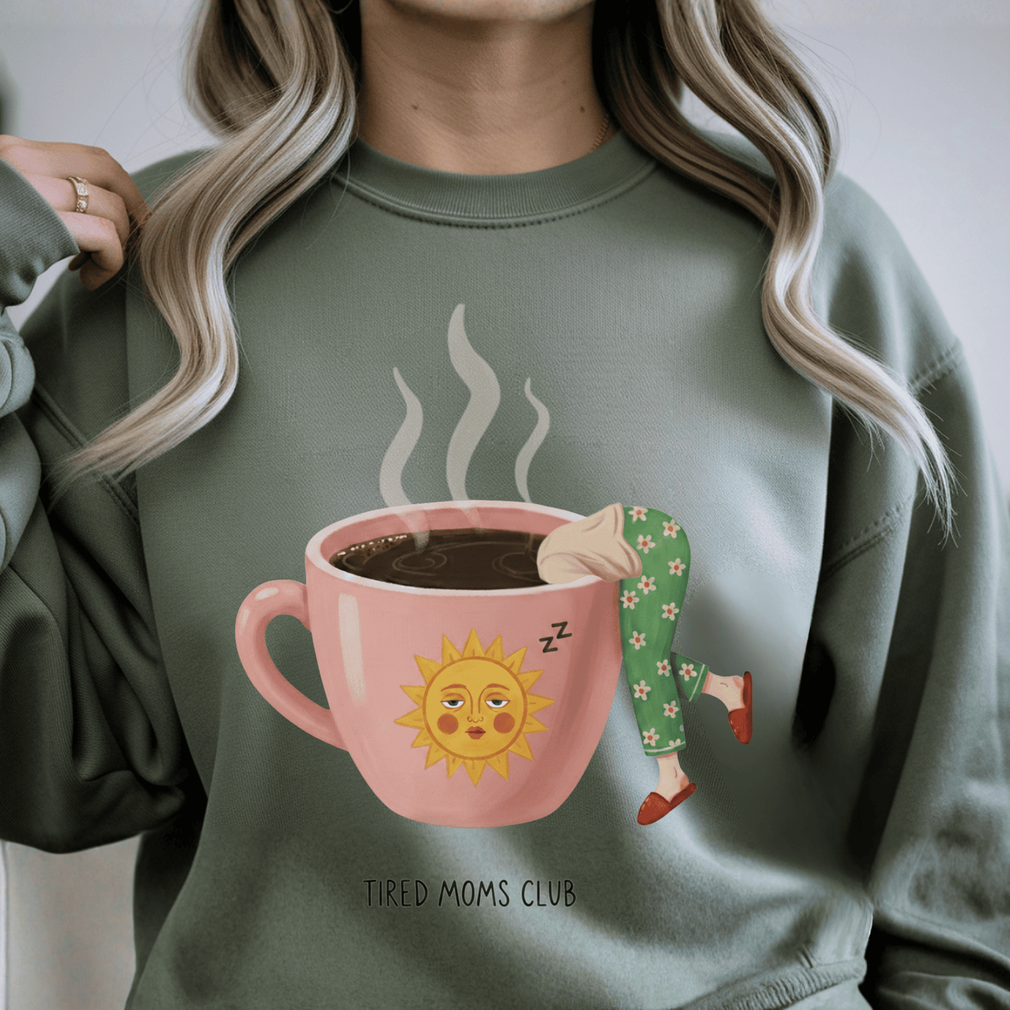 Tired Moms Club Coffee Sweatshirt • Funny Exhausted Mom Crewneck • Relatable Vintage Retro Overstimulated Motherhood