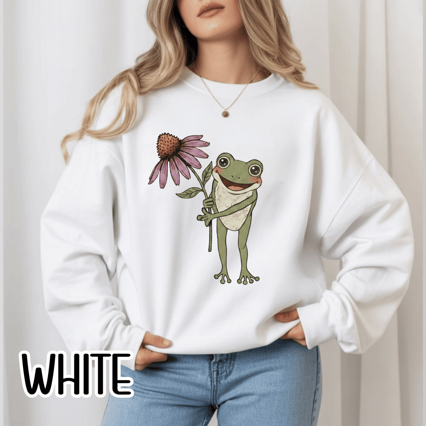 Spring Cottage Frog Sweatshirt • Whimsical Garden Wildflower Crewneck • Cottagecore Floral Pullover