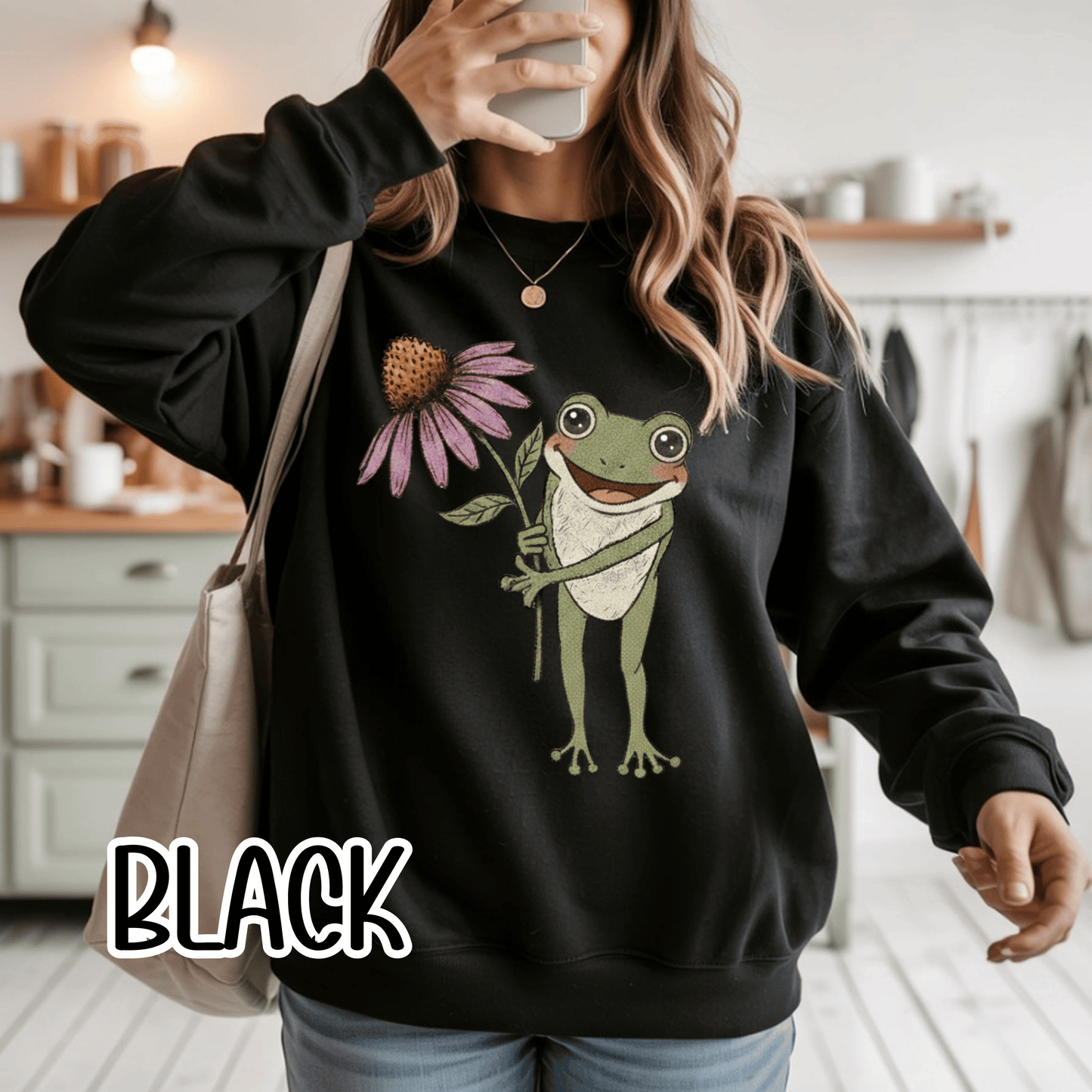 Spring Cottage Frog Sweatshirt • Whimsical Garden Wildflower Crewneck • Cottagecore Floral Pullover