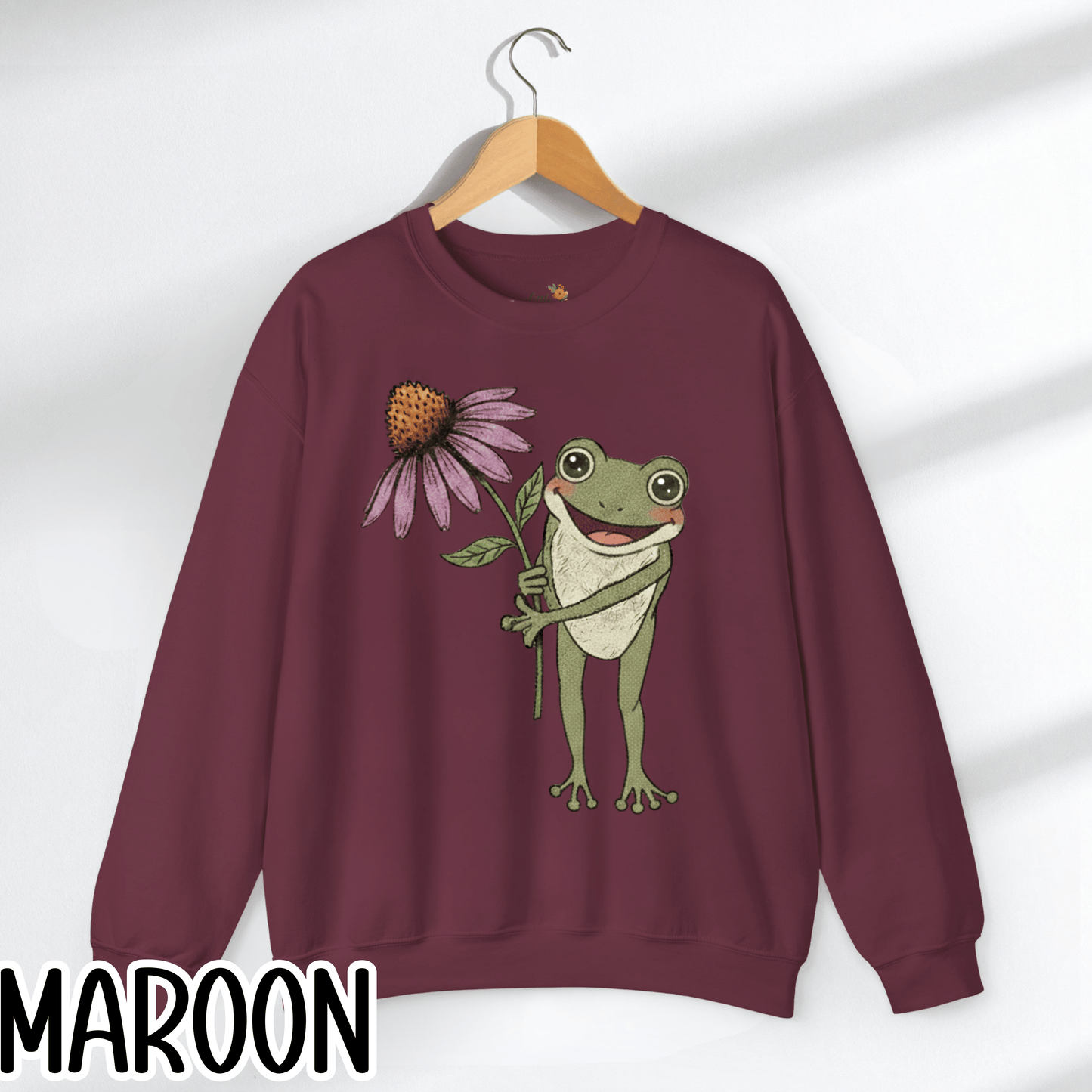 Spring Cottage Frog Sweatshirt • Whimsical Garden Wildflower Crewneck • Cottagecore Floral Pullover