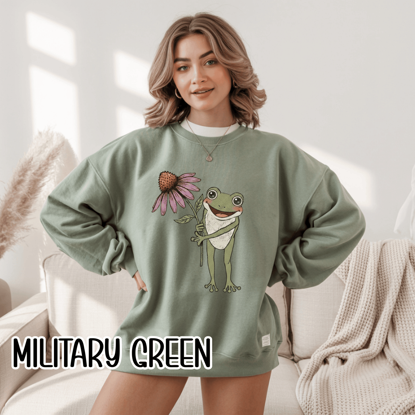 Spring Cottage Frog Sweatshirt • Whimsical Garden Wildflower Crewneck • Cottagecore Floral Pullover
