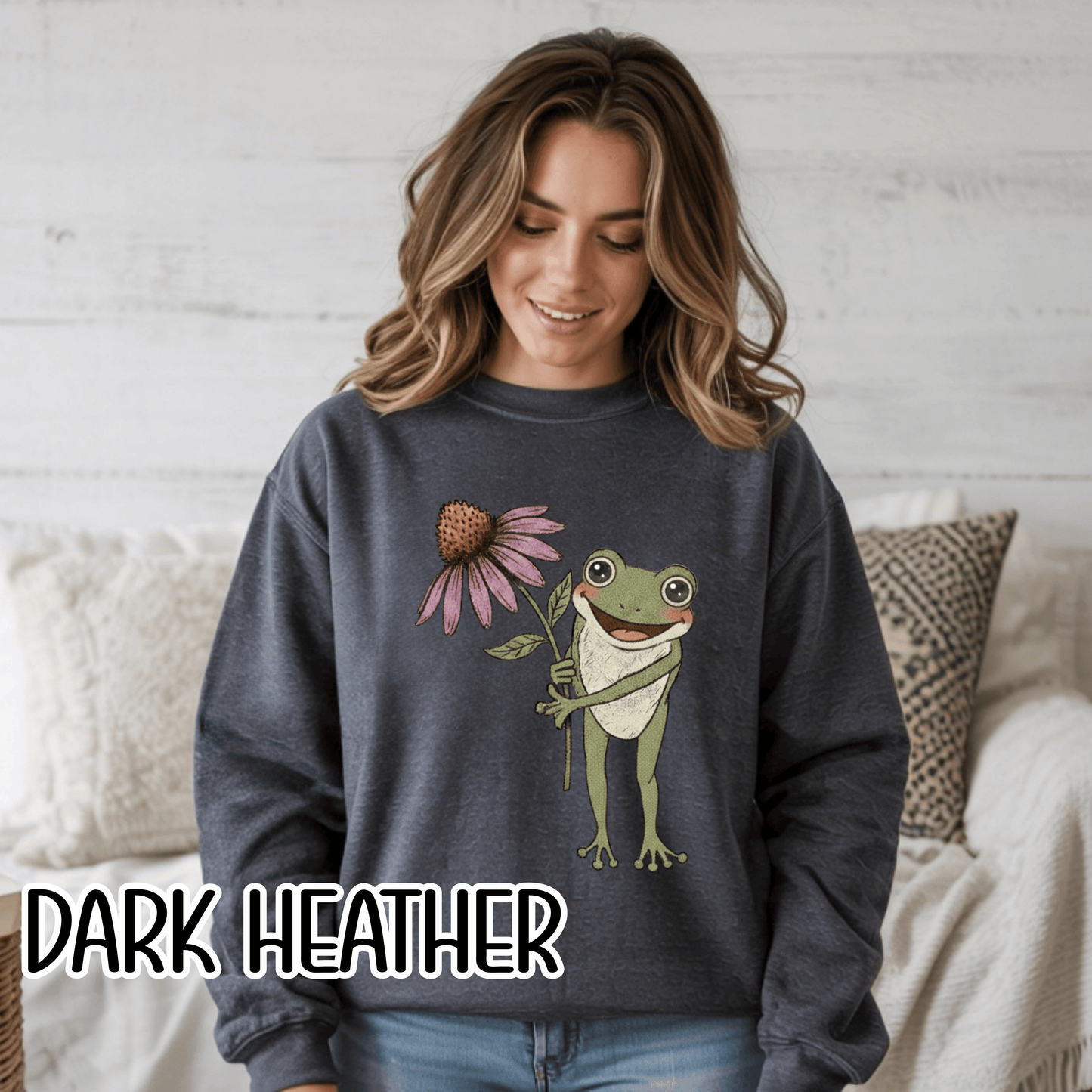 Spring Cottage Frog Sweatshirt • Whimsical Garden Wildflower Crewneck • Cottagecore Floral Pullover