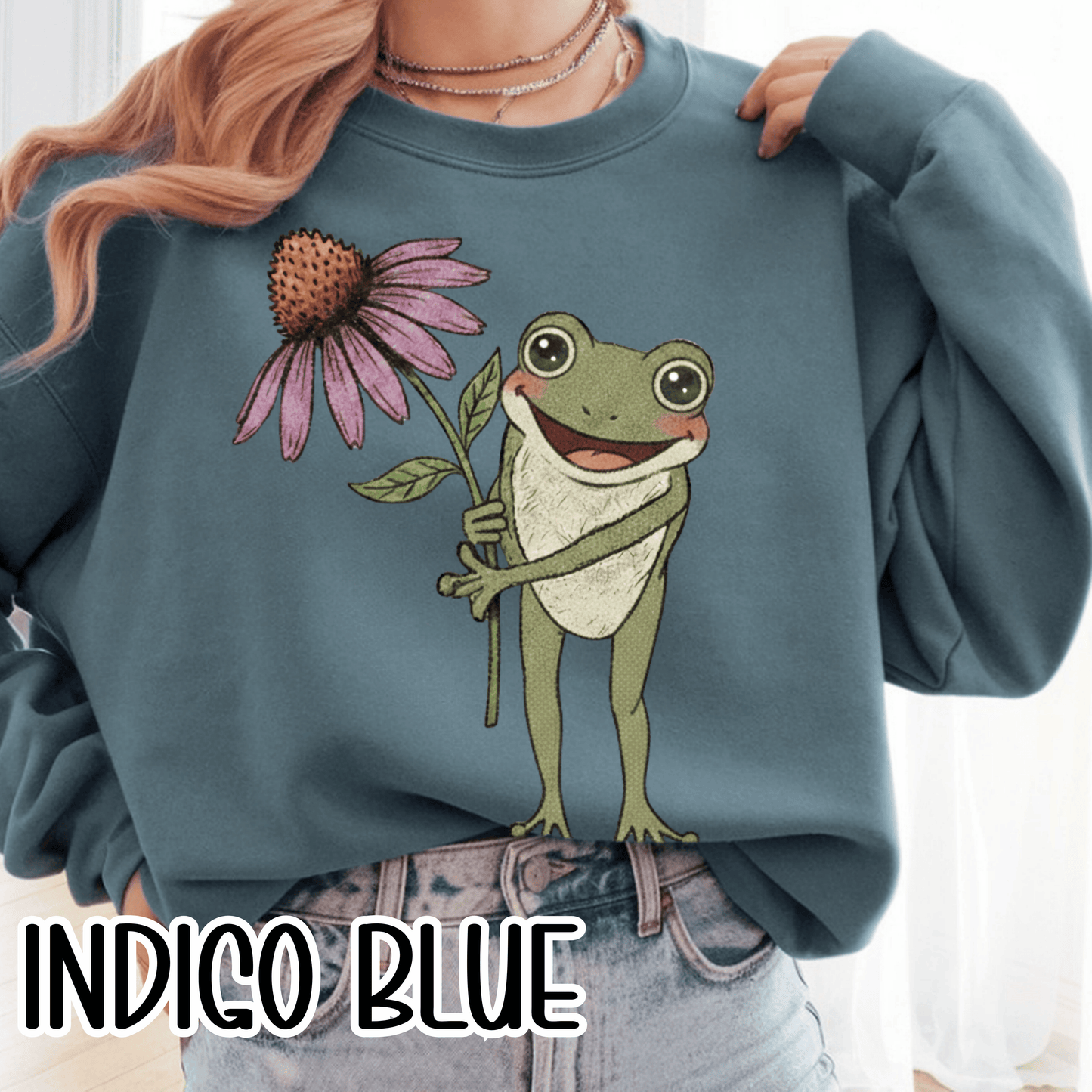 Spring Cottage Frog Sweatshirt • Whimsical Garden Wildflower Crewneck • Cottagecore Floral Pullover