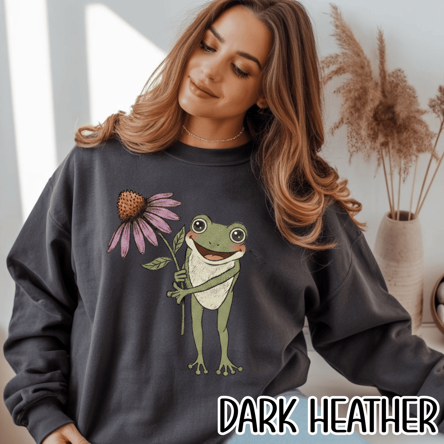 Spring Cottage Frog Sweatshirt • Whimsical Garden Wildflower Crewneck • Cottagecore Floral Pullover