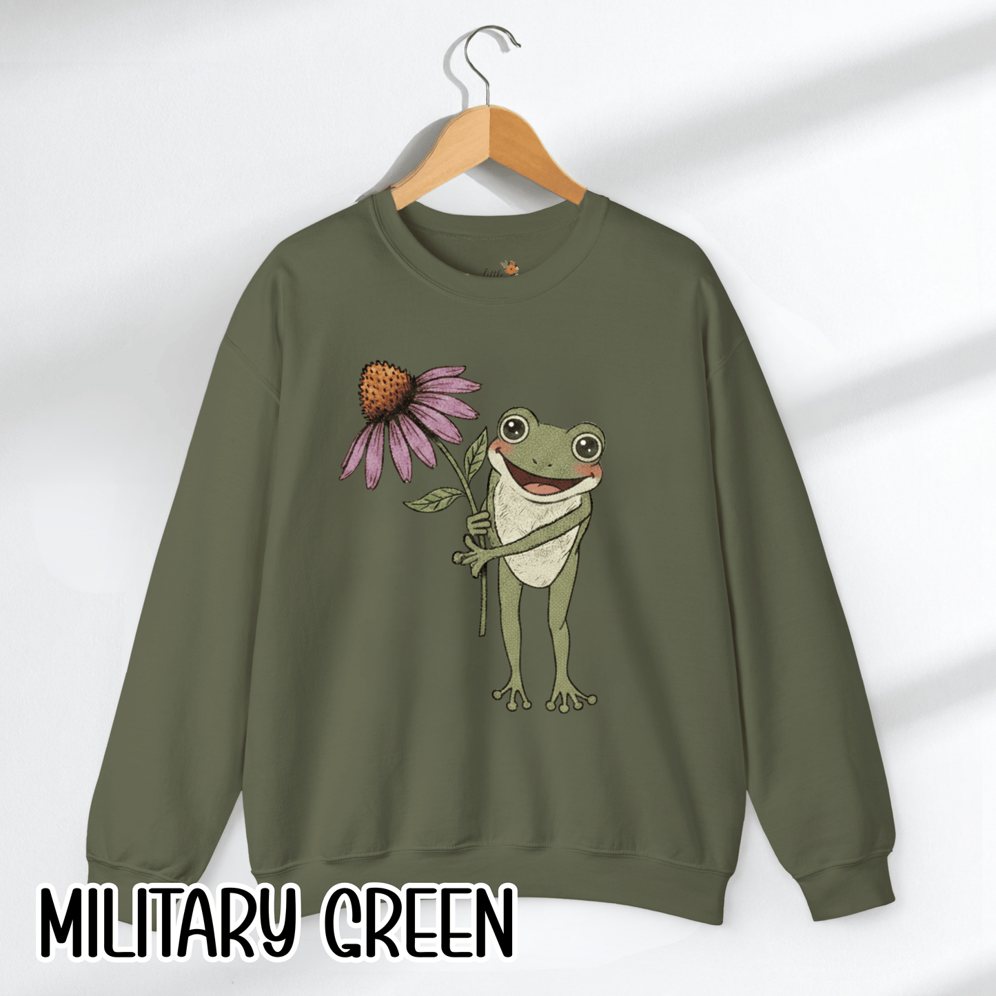 Spring Cottage Frog Sweatshirt • Whimsical Garden Wildflower Crewneck • Cottagecore Floral Pullover