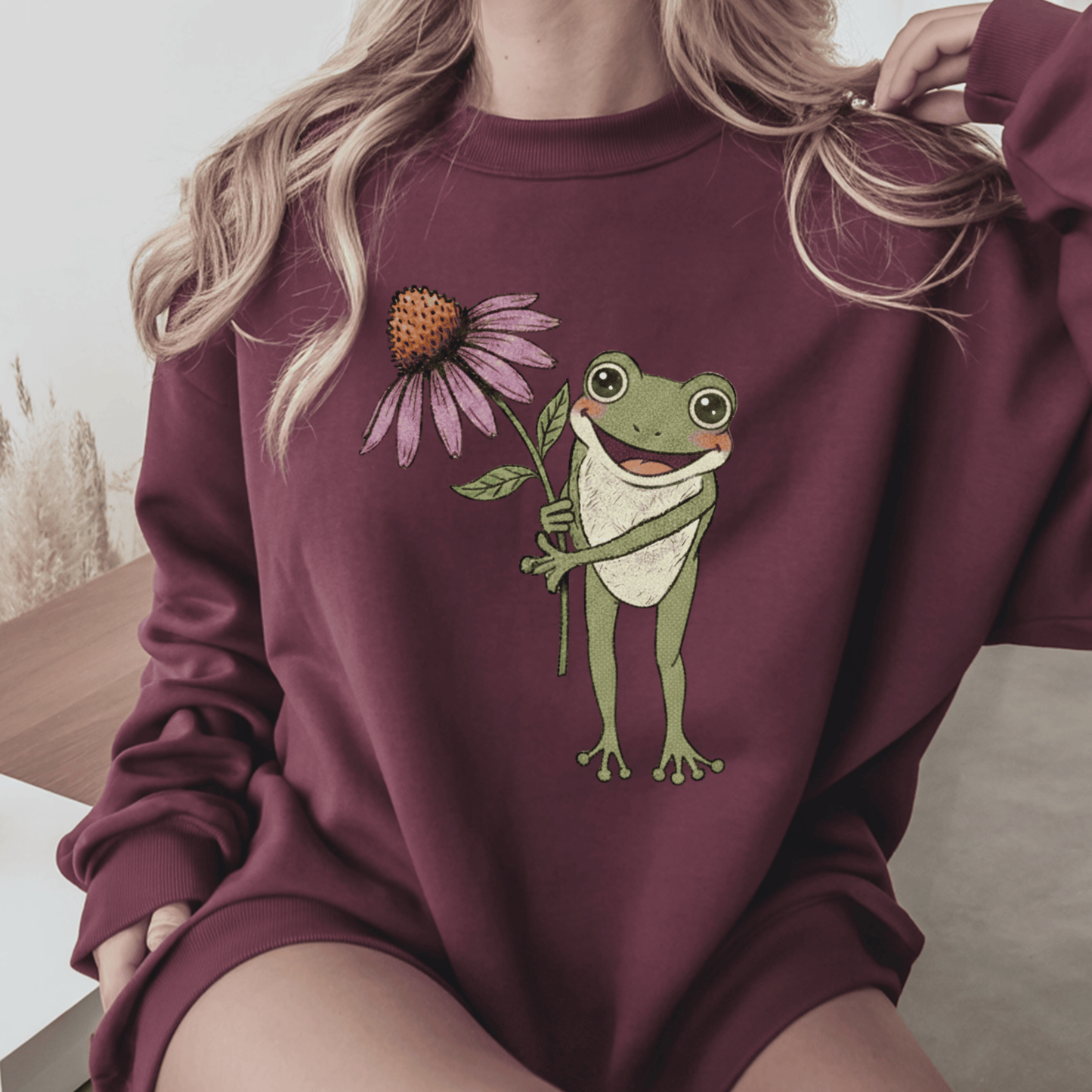 Spring Cottage Frog Sweatshirt • Whimsical Garden Wildflower Crewneck • Cottagecore Floral Pullover