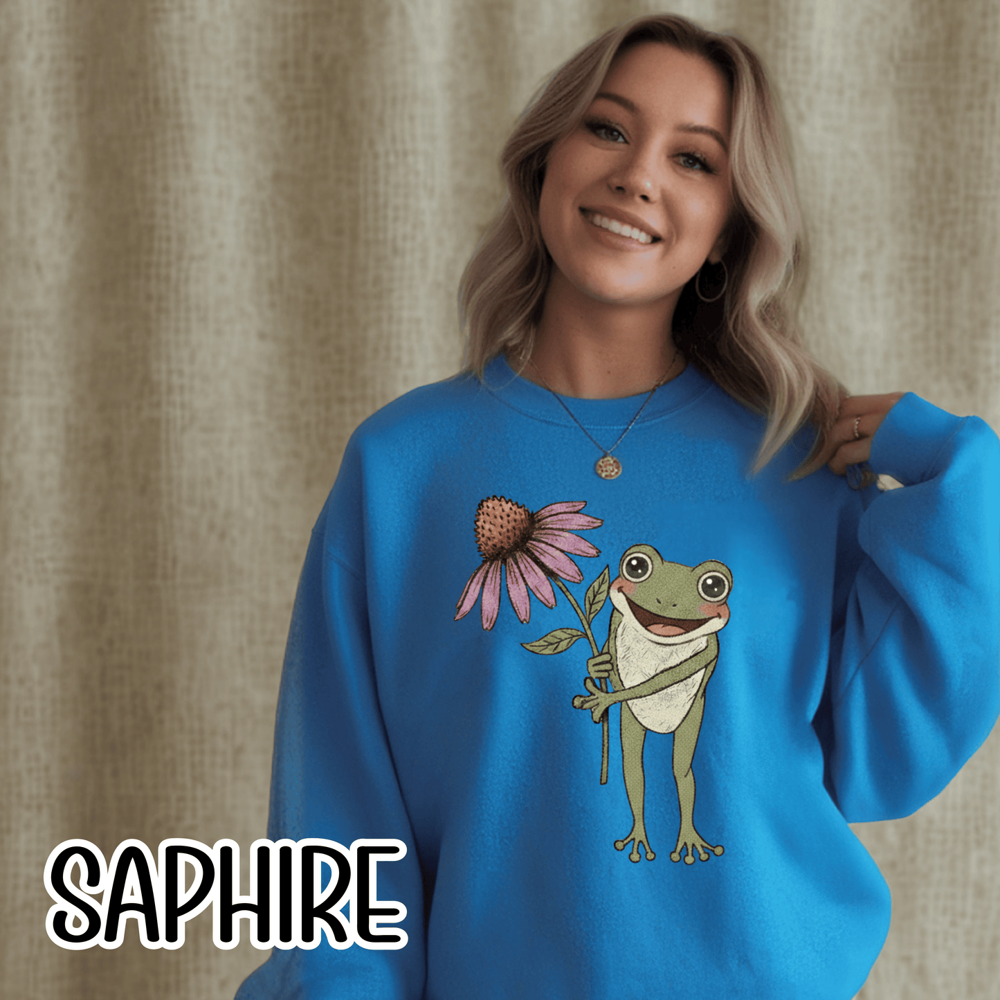 Spring Cottage Frog Sweatshirt • Whimsical Garden Wildflower Crewneck • Cottagecore Floral Pullover