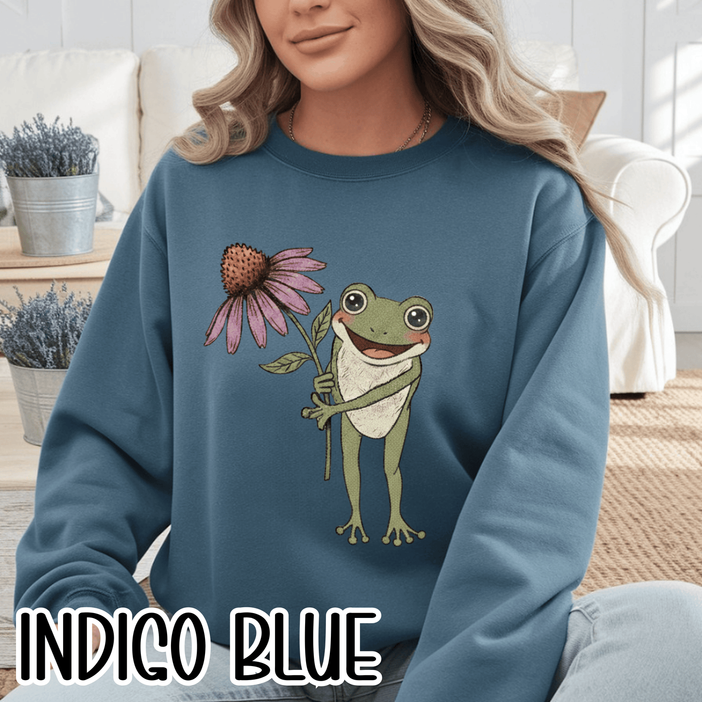 Spring Cottage Frog Sweatshirt • Whimsical Garden Wildflower Crewneck • Cottagecore Floral Pullover