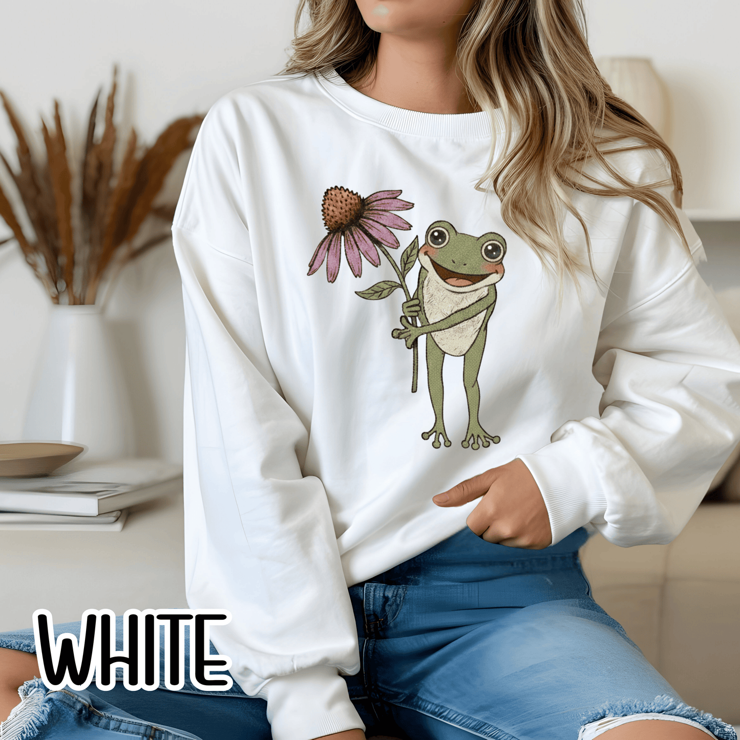 Spring Cottage Frog Sweatshirt • Whimsical Garden Wildflower Crewneck • Cottagecore Floral Pullover