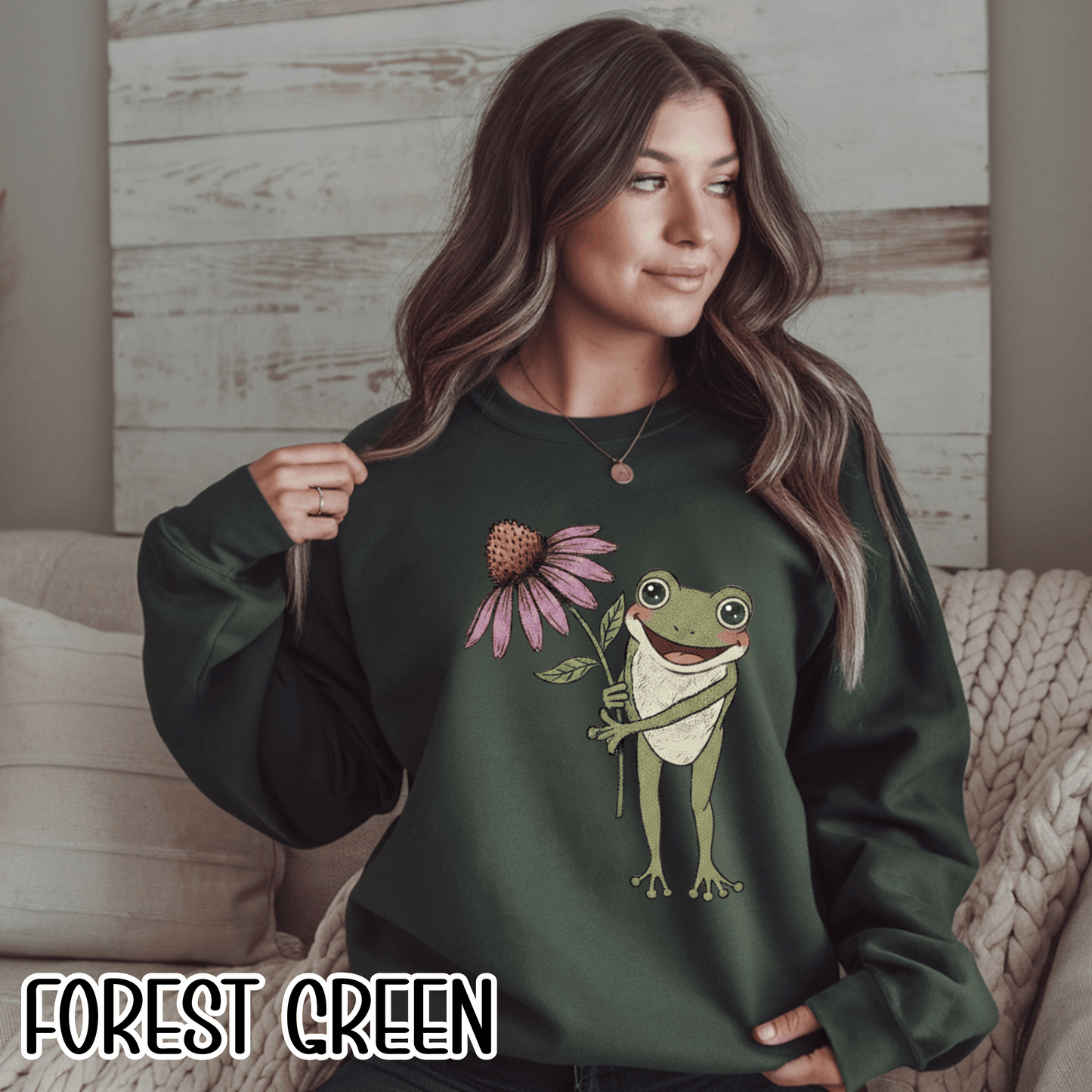 Spring Cottage Frog Sweatshirt • Whimsical Garden Wildflower Crewneck • Cottagecore Floral Pullover