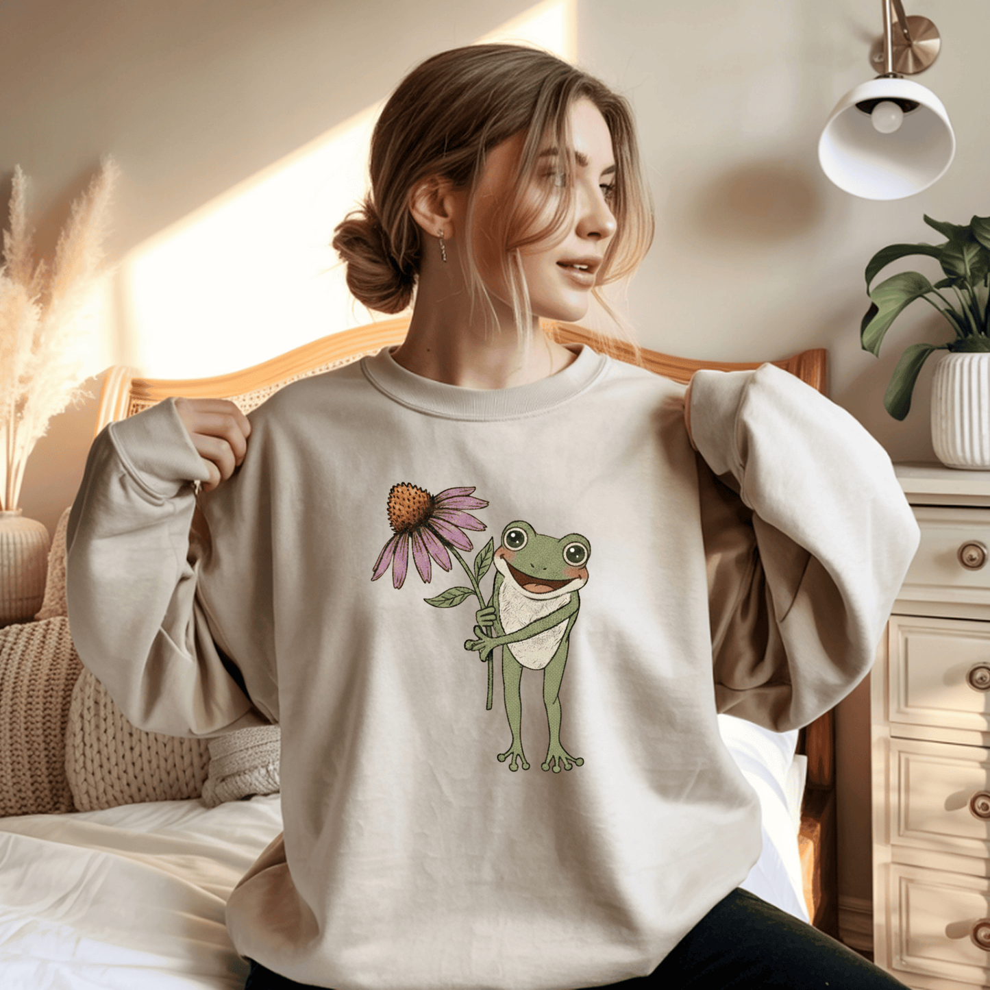 Spring Cottage Frog Sweatshirt • Whimsical Garden Wildflower Crewneck • Cottagecore Floral Pullover