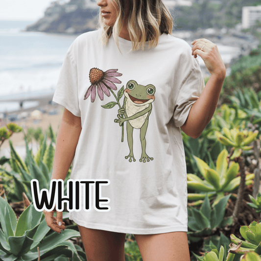 Spring Cottage Frog Tee • Whimsical Garden Wildflower T-shirt • Cottagecore Floral Tshirt