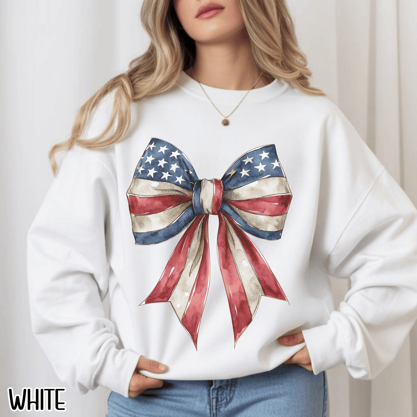 Red White Blue Coquette Bow Sweatshirt • 4th of July Crewneck • American Flag Design