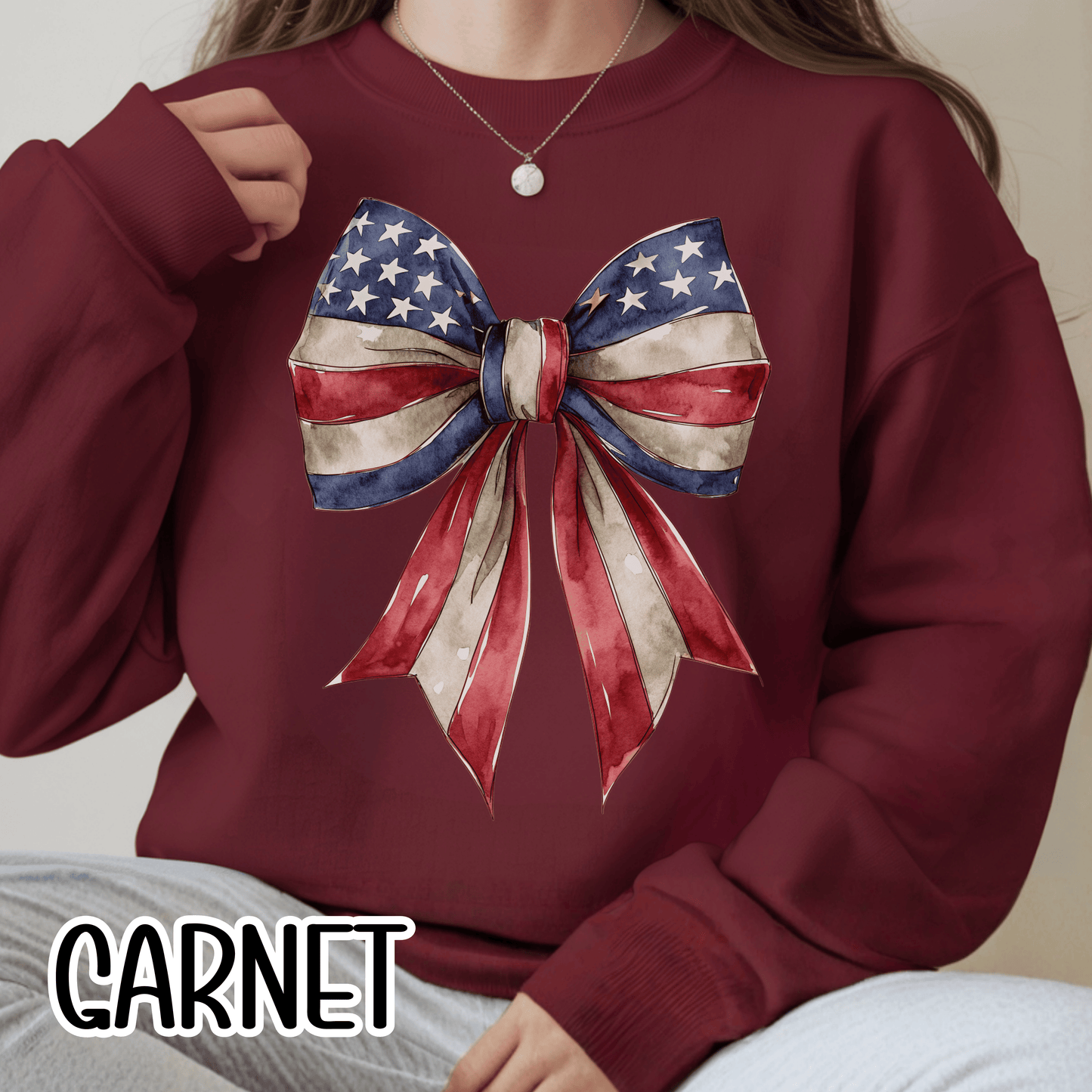 Red White Blue Coquette Bow Sweatshirt • 4th of July Crewneck • American Flag Design