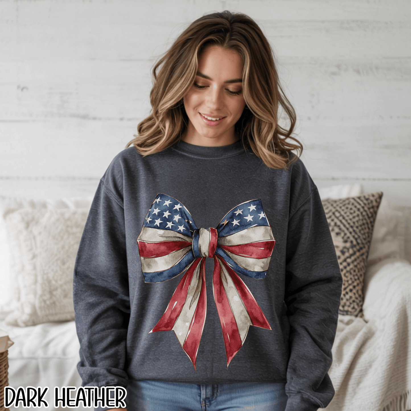 Red White Blue Coquette Bow Sweatshirt • 4th of July Crewneck • American Flag Design