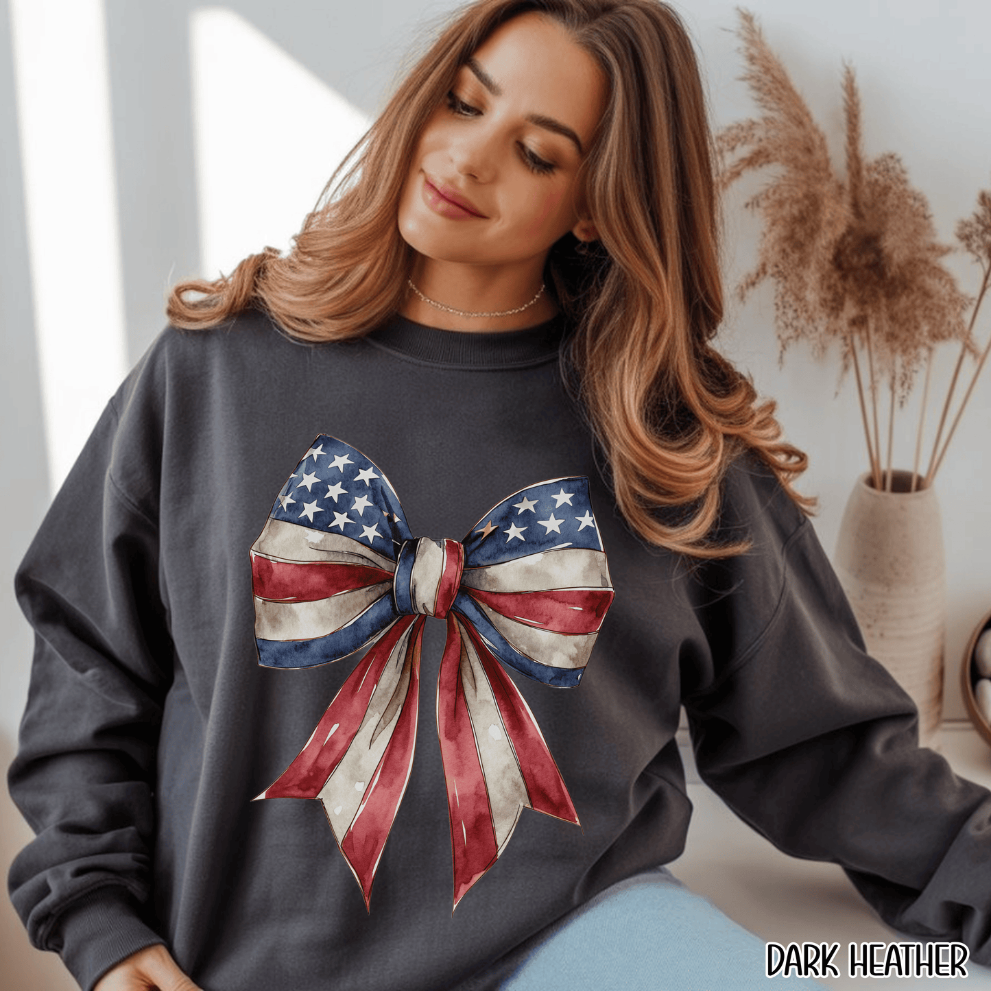 Red White Blue Coquette Bow Sweatshirt • 4th of July Crewneck • American Flag Design