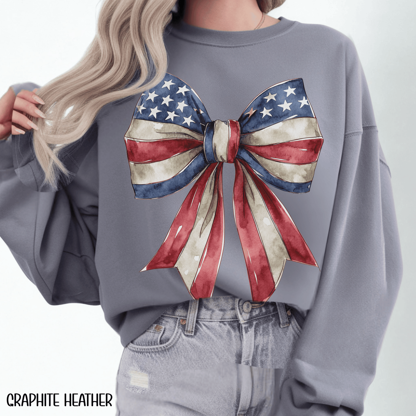Red White Blue Coquette Bow Sweatshirt • 4th of July Crewneck • American Flag Design