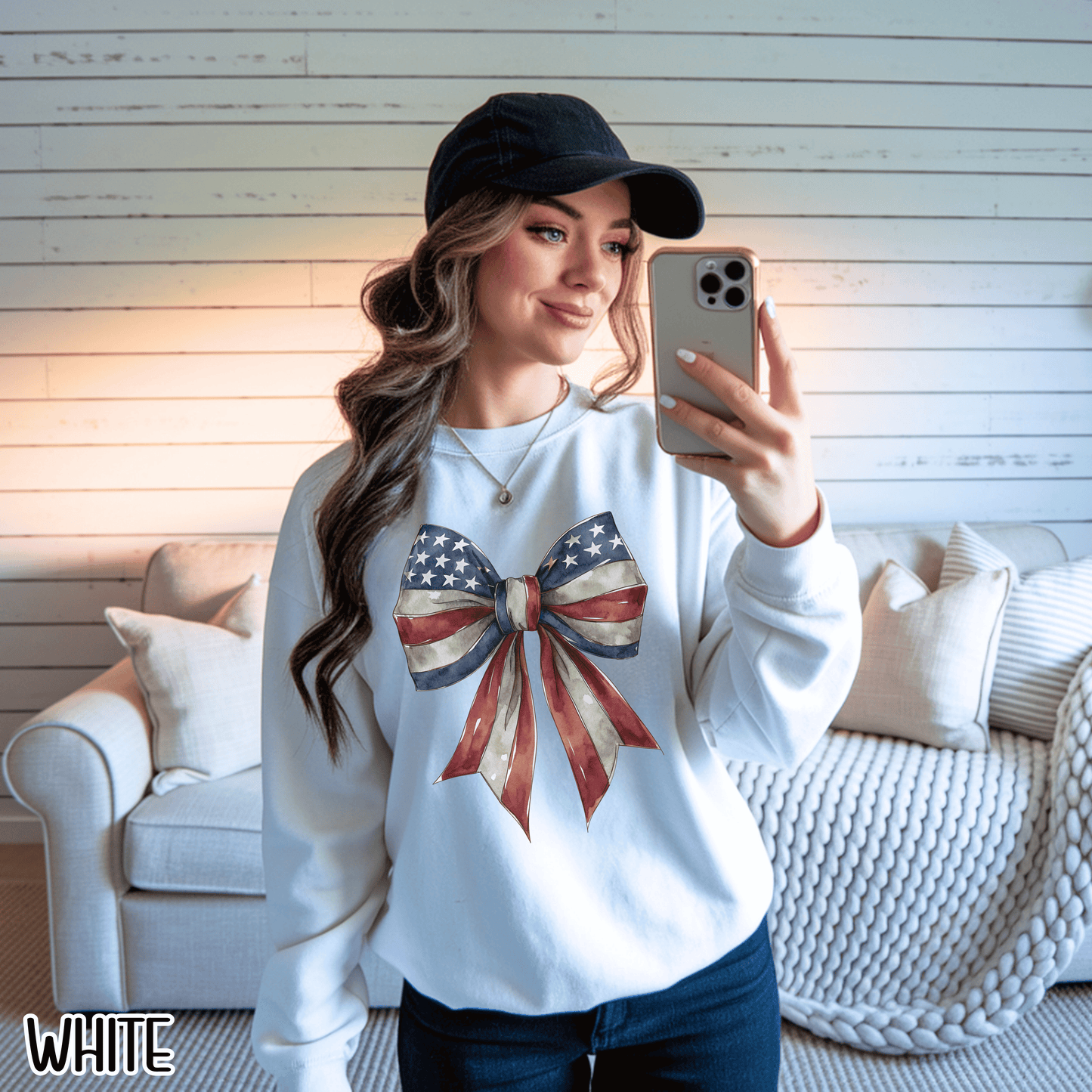Red White Blue Coquette Bow Sweatshirt • 4th of July Crewneck • American Flag Design