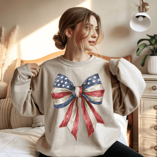 Red White Blue Coquette Bow Sweatshirt • 4th of July Crewneck • American Flag Design