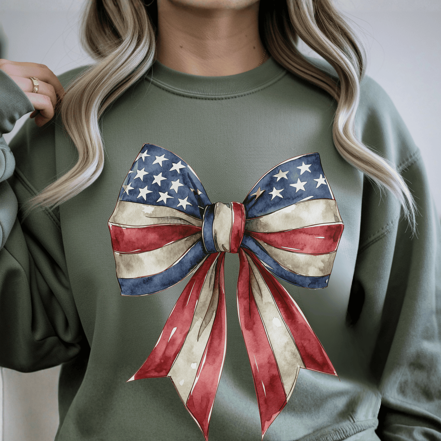 Red White Blue Coquette Bow Sweatshirt • 4th of July Crewneck • American Flag Design