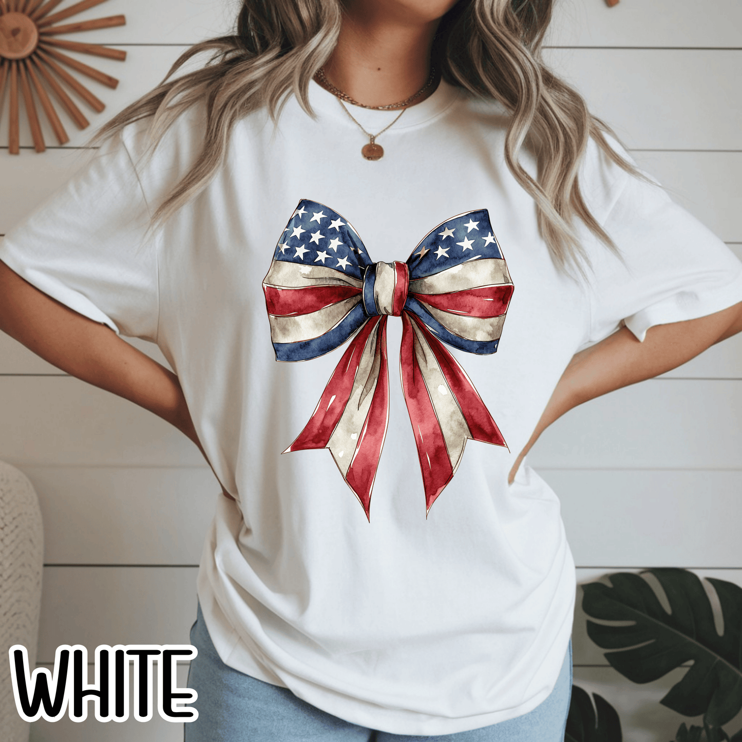 Red White Blue Coquette Bow T-Shirt • 4th of July Tee • American Flag Design Shirt