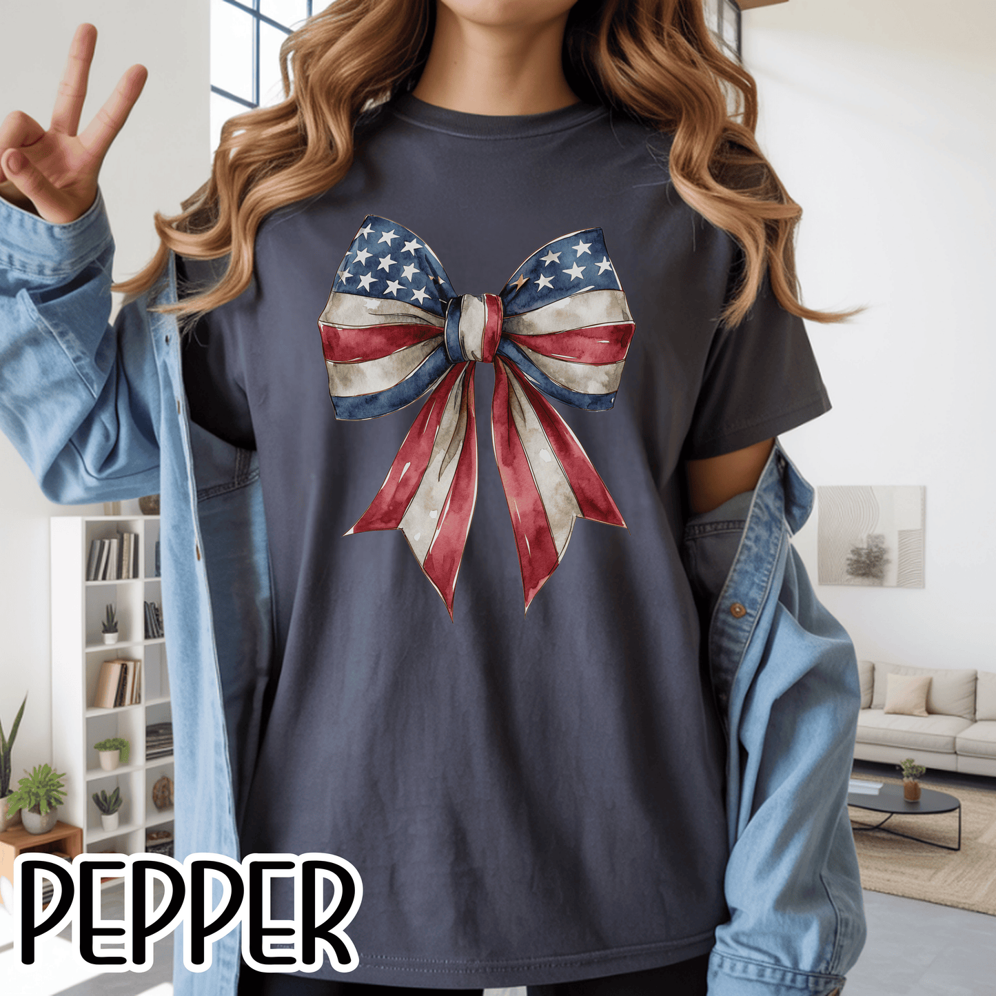 Red White Blue Coquette Bow T-Shirt • 4th of July Tee • American Flag Design Shirt