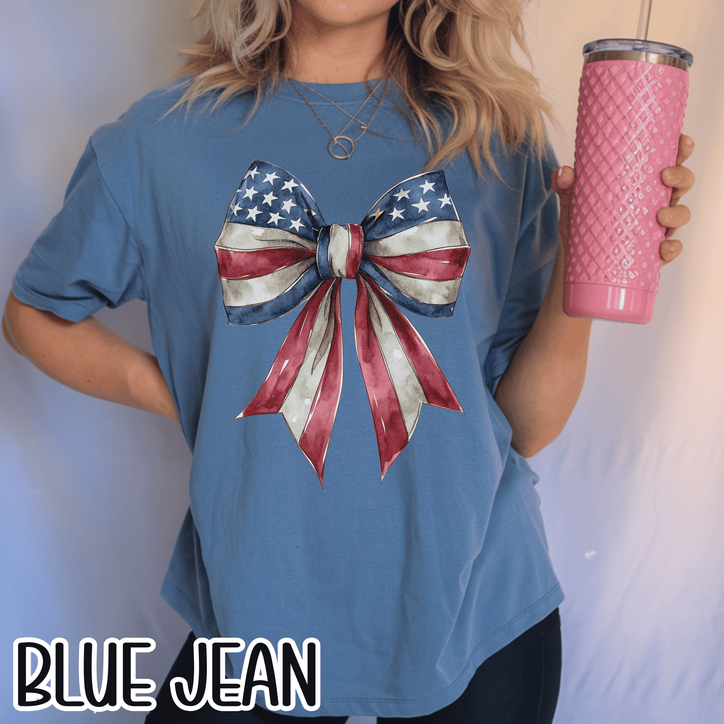 Red White Blue Coquette Bow T-Shirt • 4th of July Tee • American Flag Design Shirt