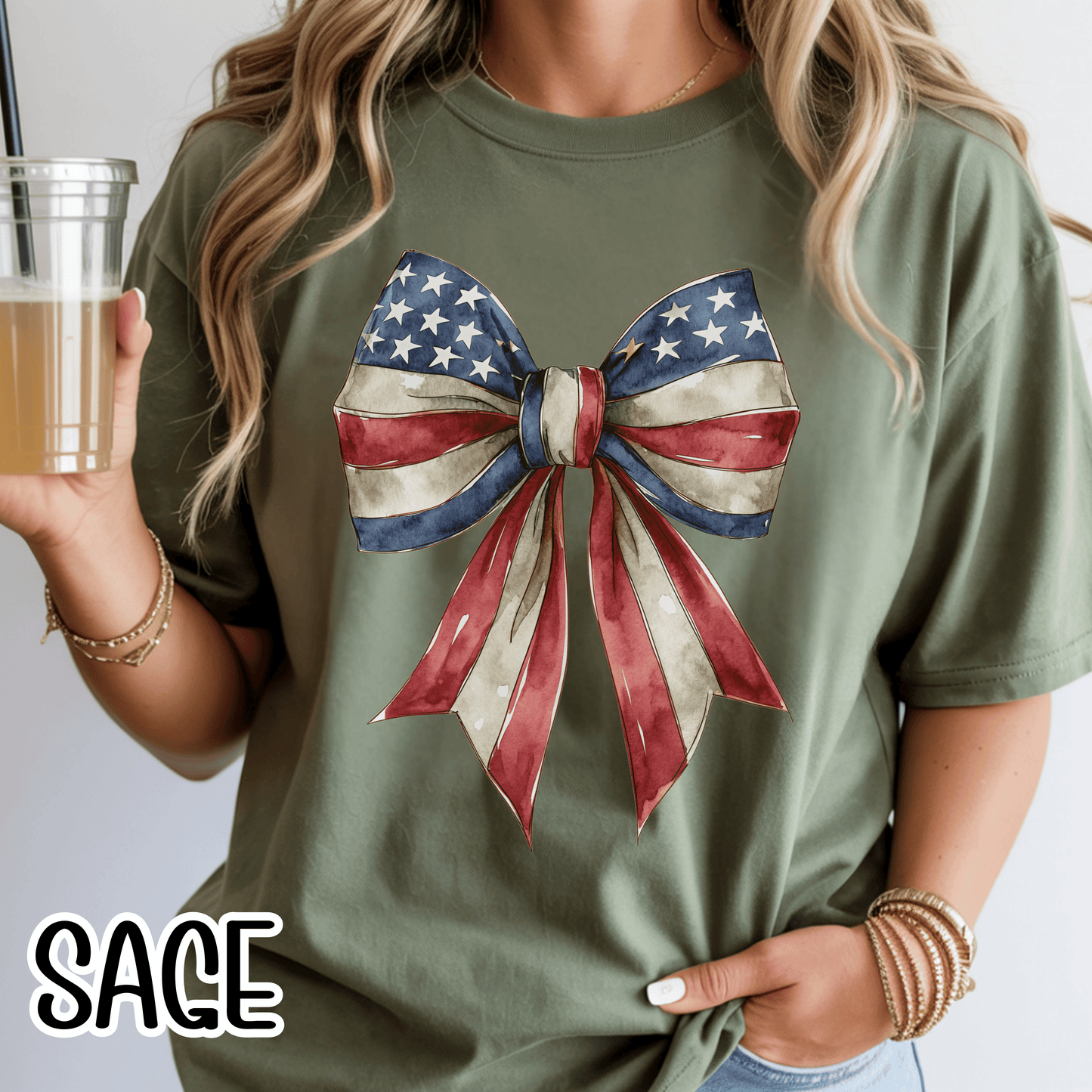 Red White Blue Coquette Bow T-Shirt • 4th of July Tee • American Flag Design Shirt