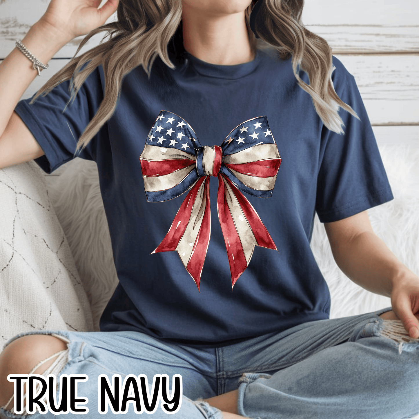 Red White Blue Coquette Bow T-Shirt • 4th of July Tee • American Flag Design Shirt