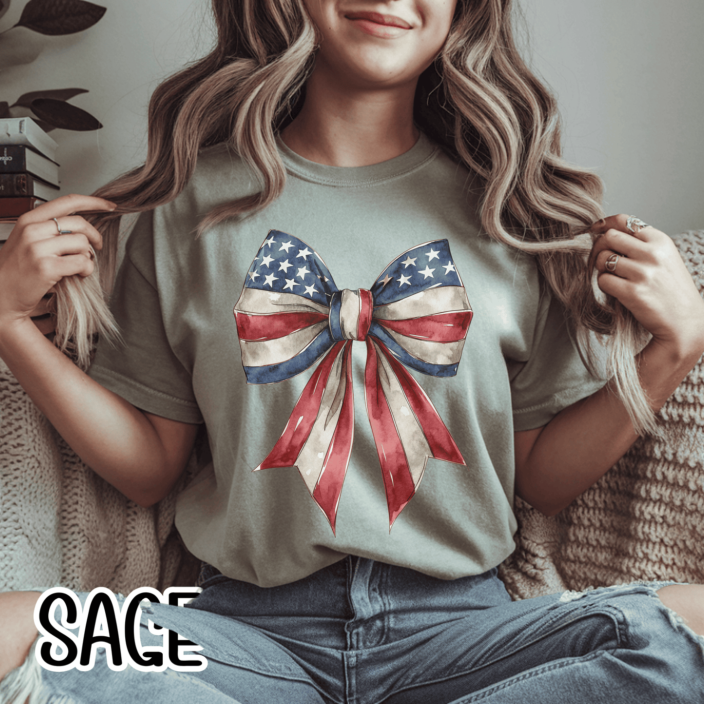 Red White Blue Coquette Bow T-Shirt • 4th of July Tee • American Flag Design Shirt