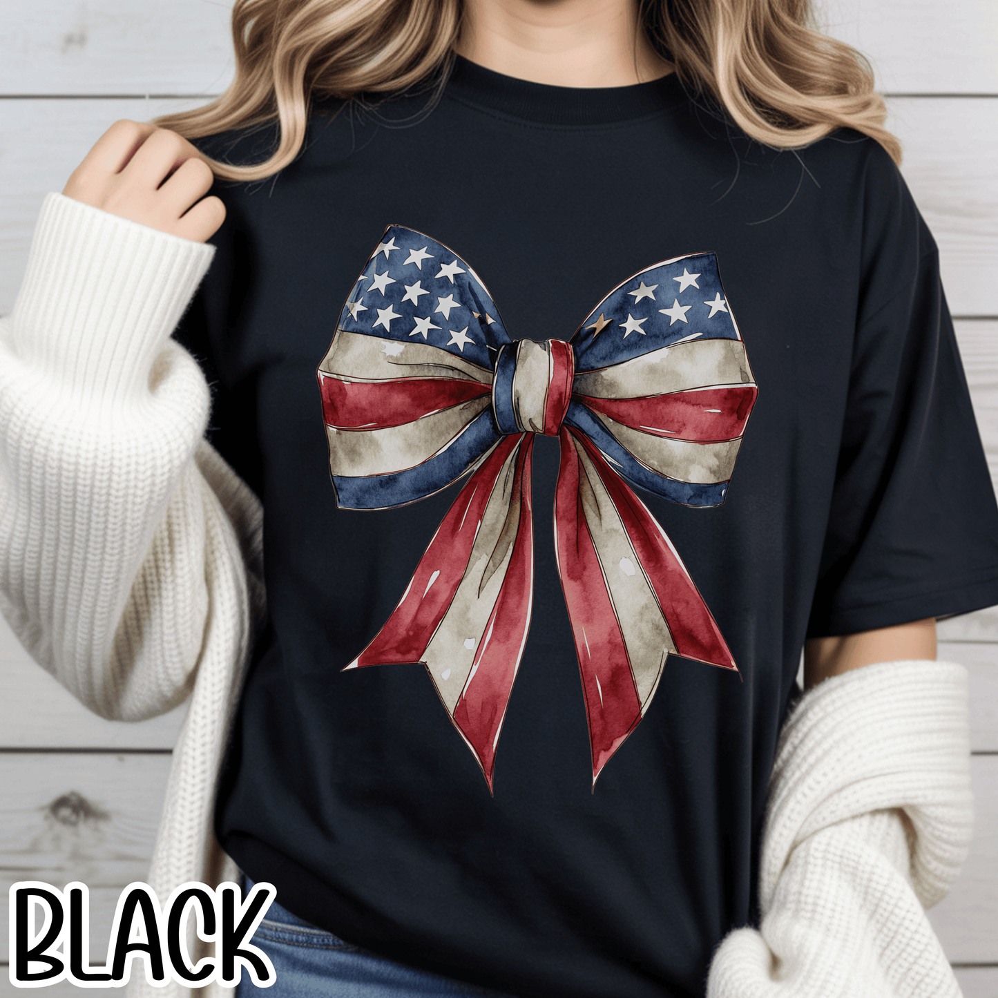 Red White Blue Coquette Bow T-Shirt • 4th of July Tee • American Flag Design Shirt