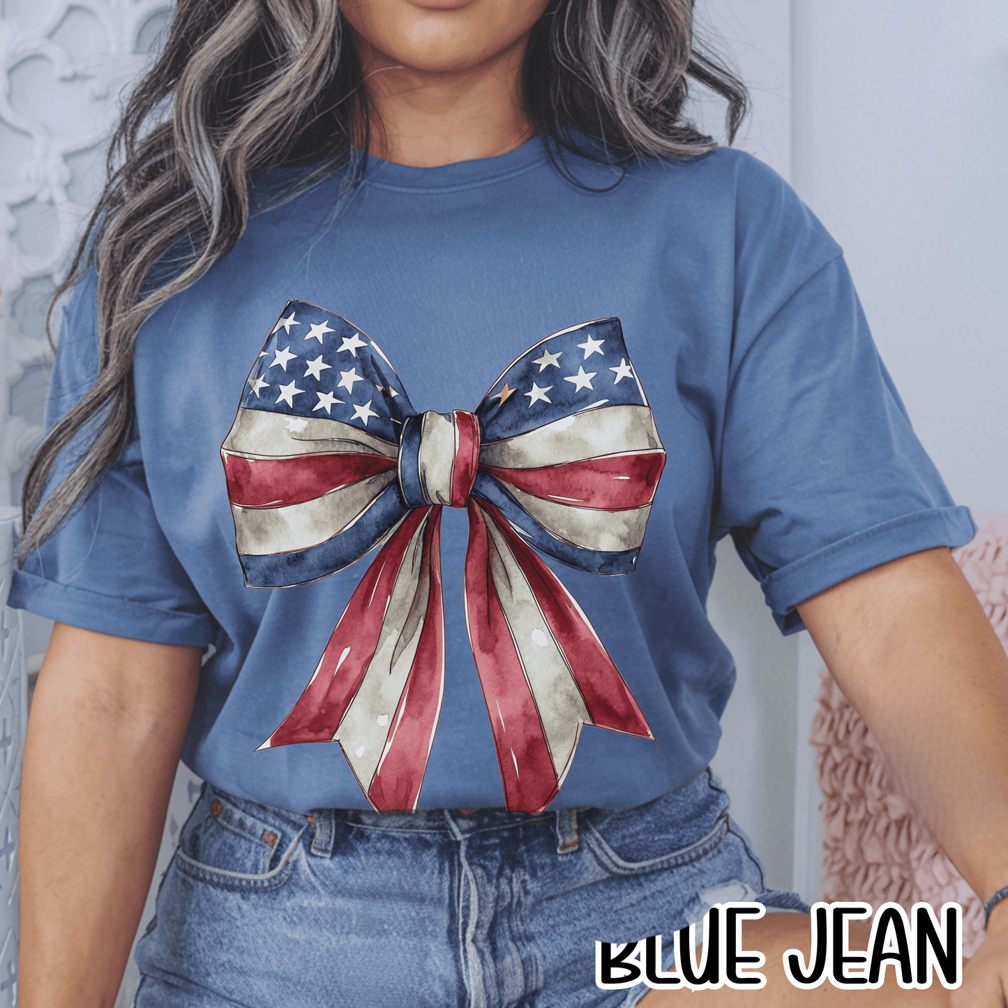 Red White Blue Coquette Bow T-Shirt • 4th of July Tee • American Flag Design Shirt