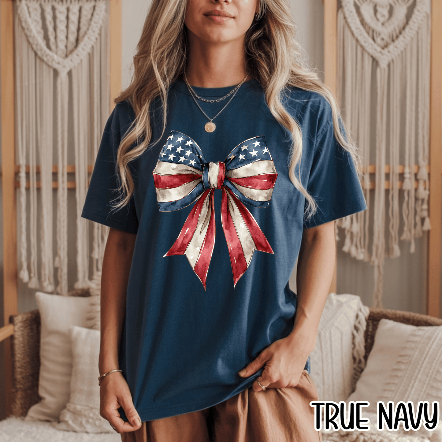Red White Blue Coquette Bow T-Shirt • 4th of July Tee • American Flag Design Shirt