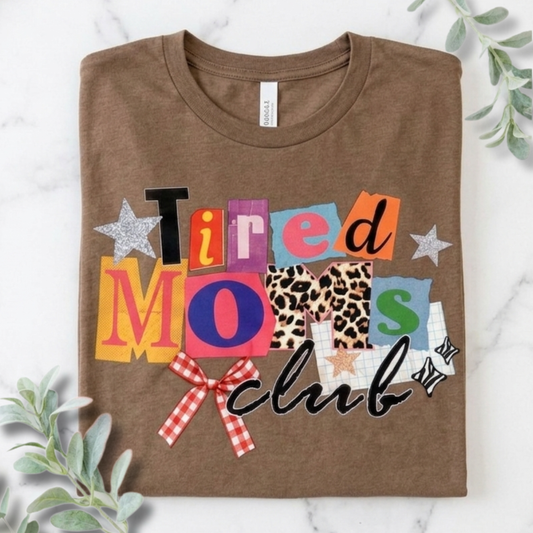 Tired Moms Club Shirt Women • Funny Mom Shirt • Trendy Patchwork Leopard Gingham Graphic Tee • Relatable Mom Outfit