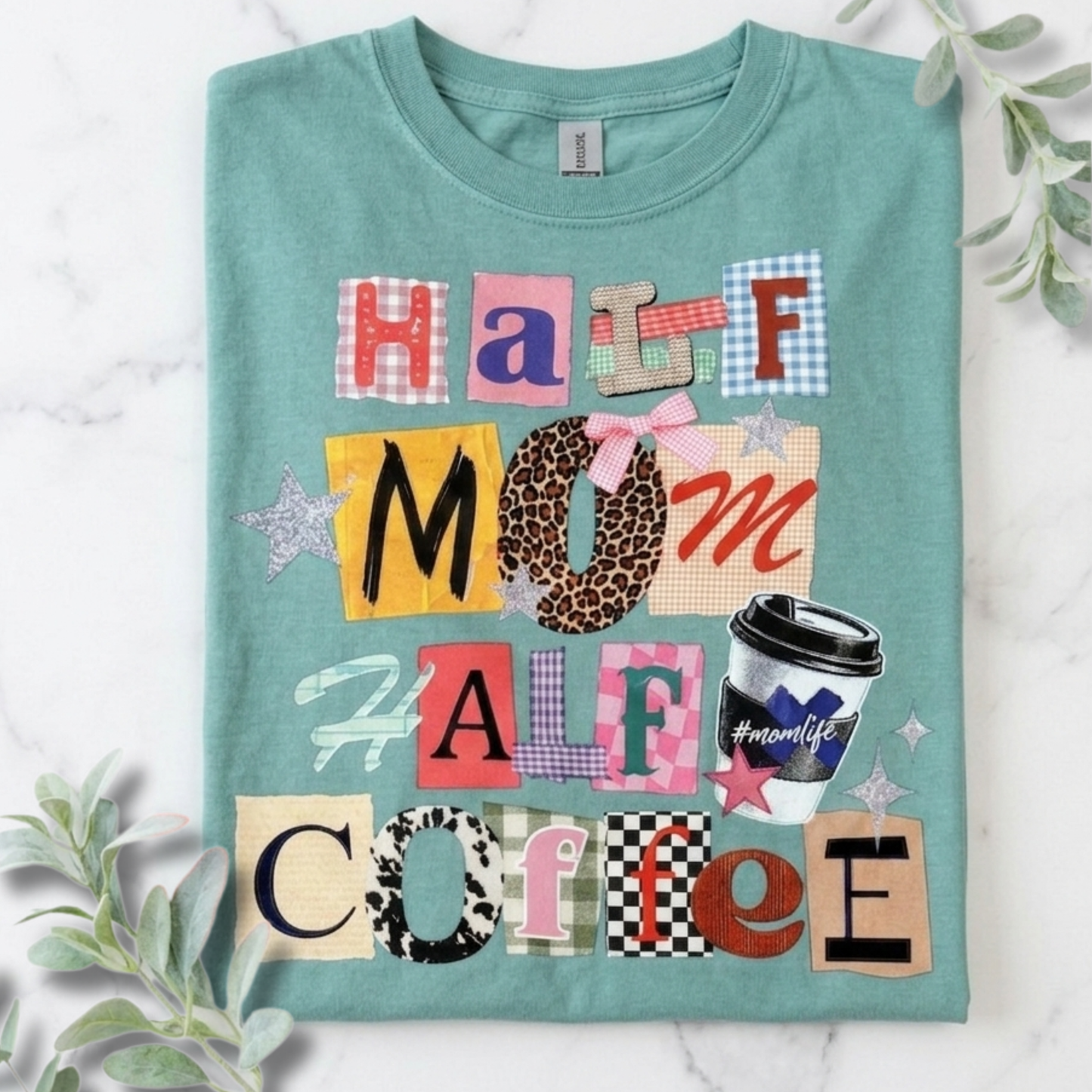 Tired Moms Club Shirt Women • Funny Mom Shirt • Trendy Patchwork Leopard Gingham Graphic Tee • Relatable Mom Outfit