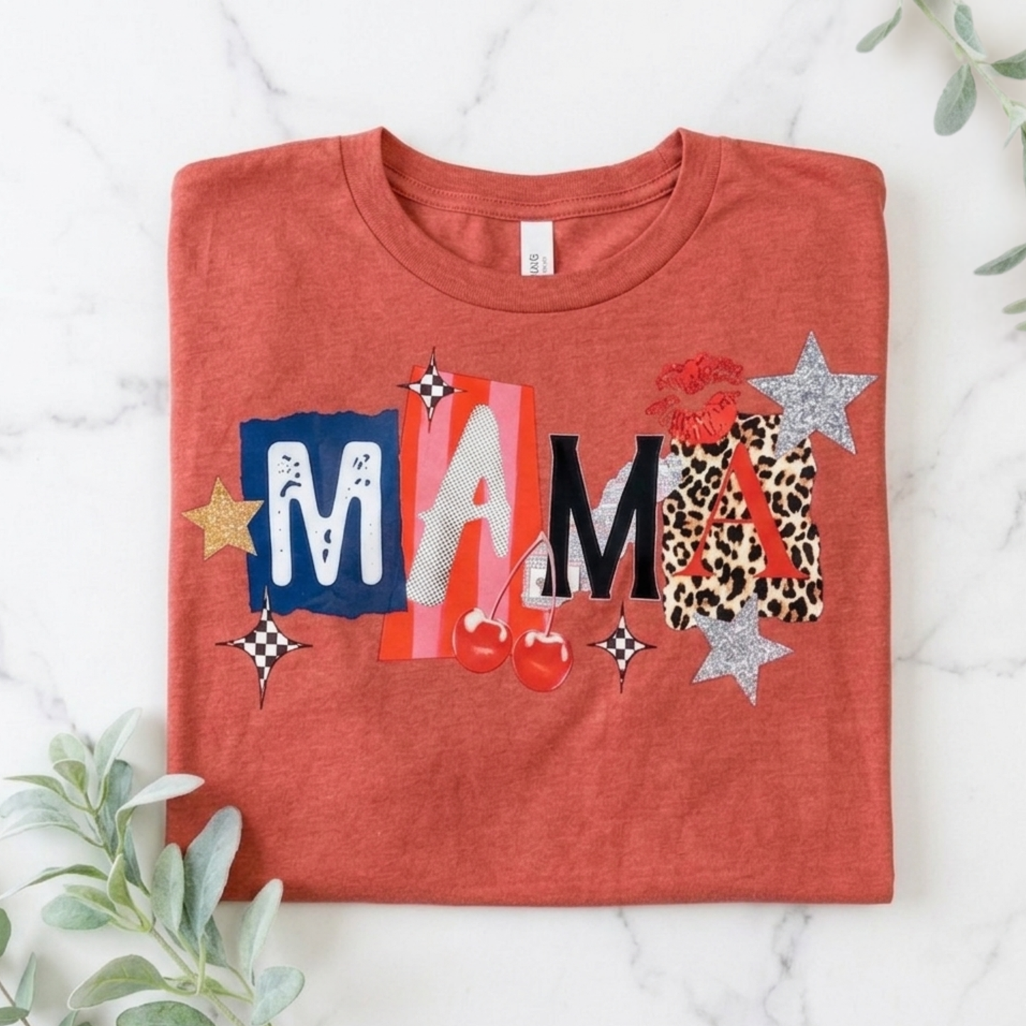 Mama Needs Wine Graphic Tee • Funny Mom Shirt Women • Trendy Patchwork Mixed Print Leopard Gingham Tee • Mom Life Shirt