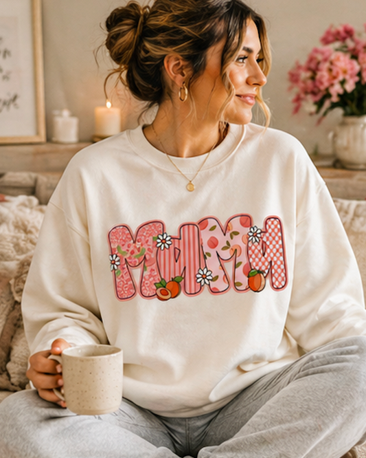 Peach Floral Mama Graphic Sweatshirt • Spring Mama Crewneck • Soft Girly Mom Pullover • Floral Boutique Style Outfit