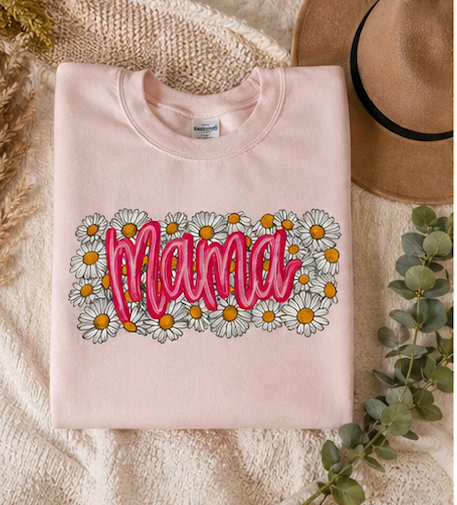 Pink Daisy Mama Sweatshirt • Floral Mama Crewneck • Spring Mama Graphic Sweatshirt • Cute Motherhood Cozy Outfit