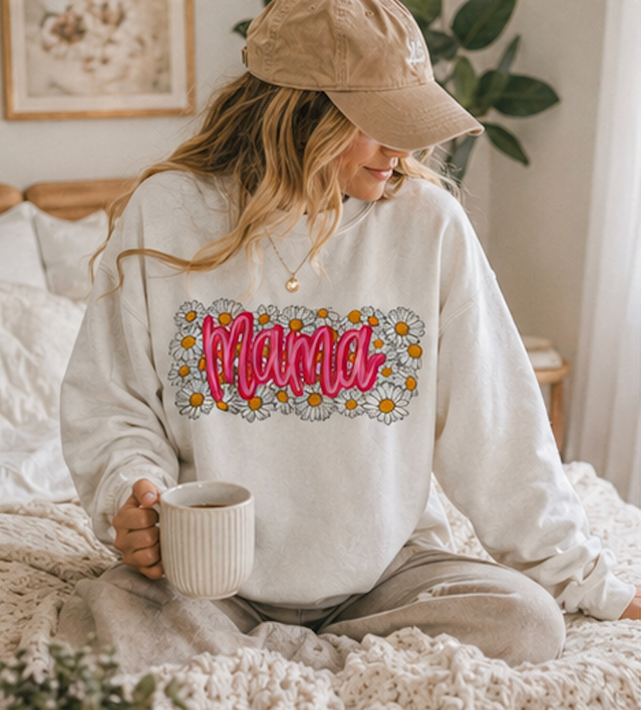Pink Daisy Mama Shirt • Floral Mama Tee • Spring Mama Graphic Shirt • Cute Feminine Motherhood Outfit
