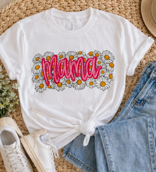 Pink Daisy Mama Shirt • Floral Mama Tee • Spring Mama Graphic Shirt • Cute Feminine Motherhood Outfit