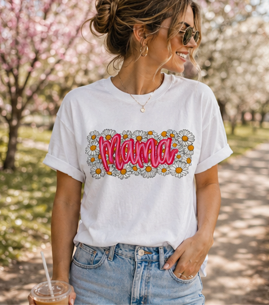 Pink Daisy Mama Shirt • Floral Mama Tee • Spring Mama Graphic Shirt • Cute Feminine Motherhood Outfit