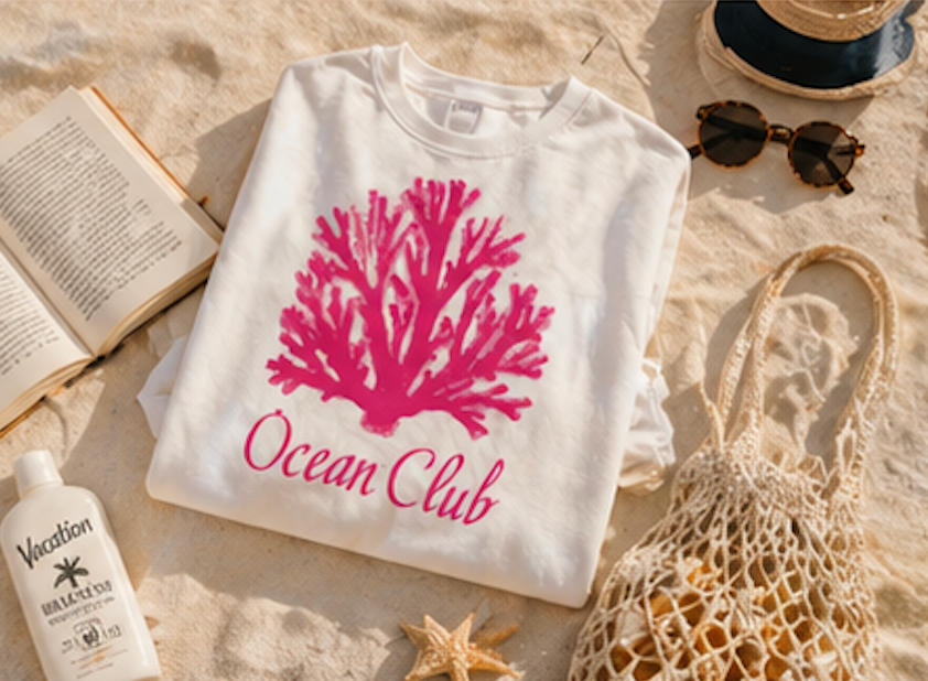 Ocean Club Summer Shirt • Pink Coral Beach Tee • Coastal Vacation Graphic Shirt • Beach Trip Outfit