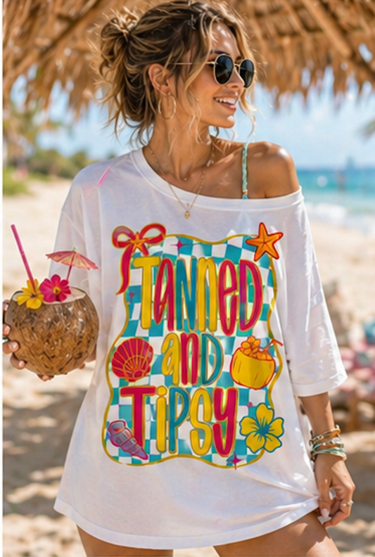 Tanned and Tipsy Shirt • Beach Vacation Graphic Tee • Summer Beach Girl Shirt • Tropical Summer Outfit